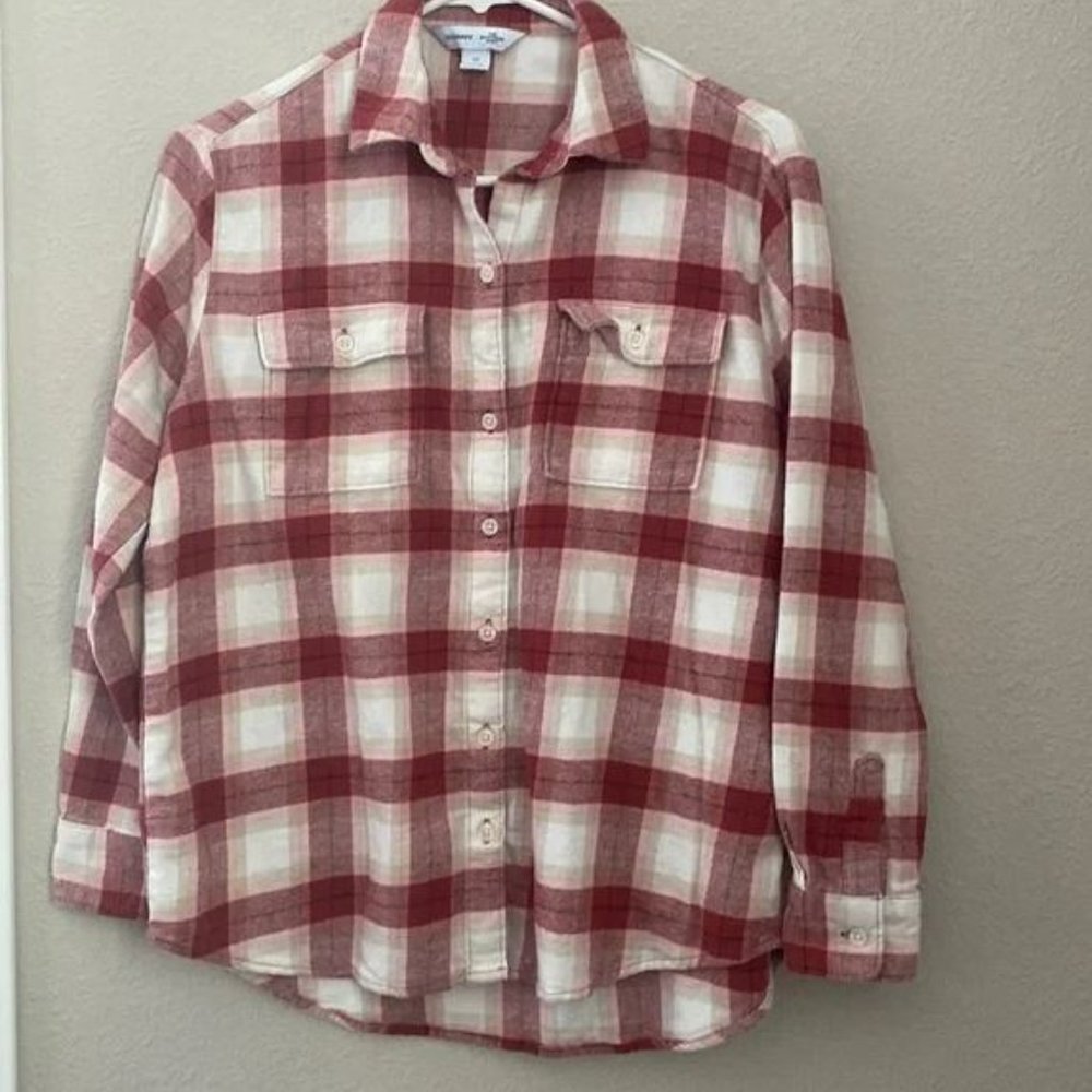 Old Navy Boyfriend Red Cream Flannel 100% Cotton Size XS